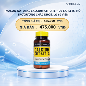 Mason Natural Calcium Citrate + D3 Caplets, hỗ trợ xương chắc khoẻ